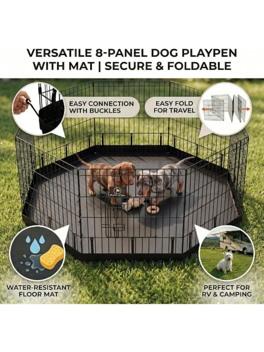 Octagonal Dog Playpen with Bottom Pad - Foldable Metal Exercise Pen, 8 Panels